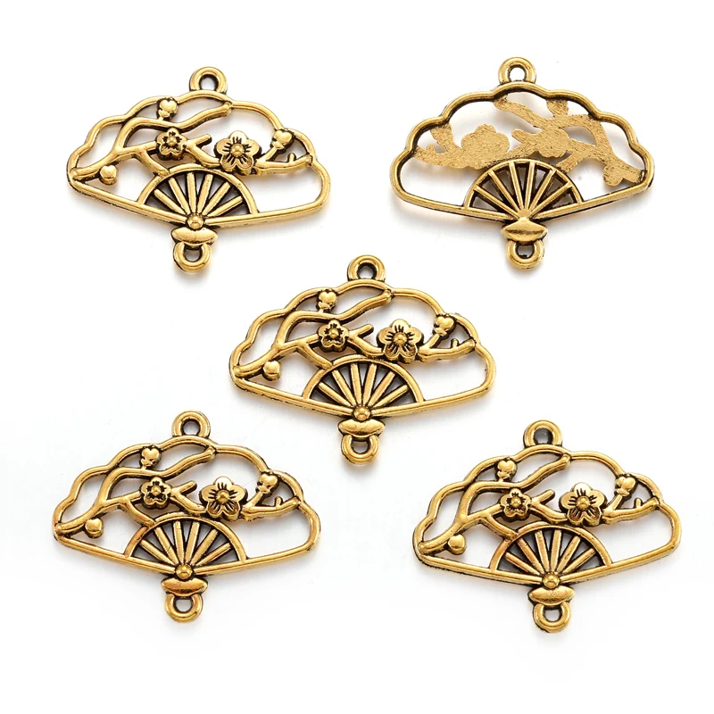 10pcs Double hole fan Charms For Bracelets Necklace Keychain Connector DIY Handmade Jewelry Making accessories 20*24mm J495