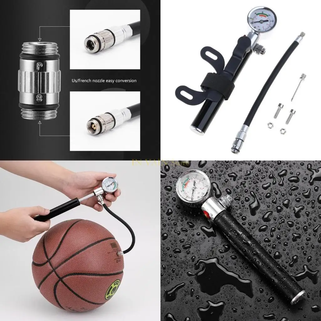 

M5TC Bicycles Aluminum Alloys Mini Bikes Tire Air Pumps with Pressure Gauge, Fast Tyre Inflation Frame Mounted for Bike