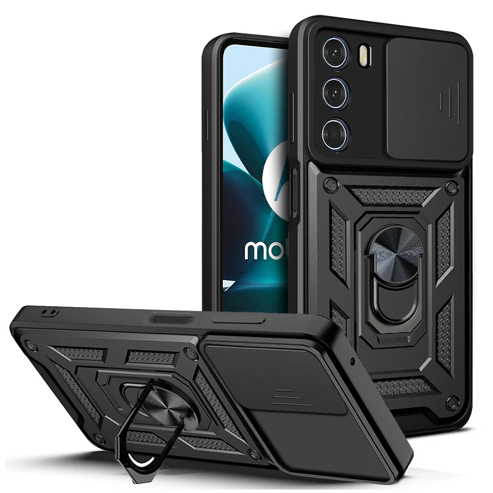 For Motorola G200 G100 G84 G73 G72 5G Camera Shockproof Armor Case For E22i E20 E30 E40 Car Magnetic Holder Ring Protect Cover