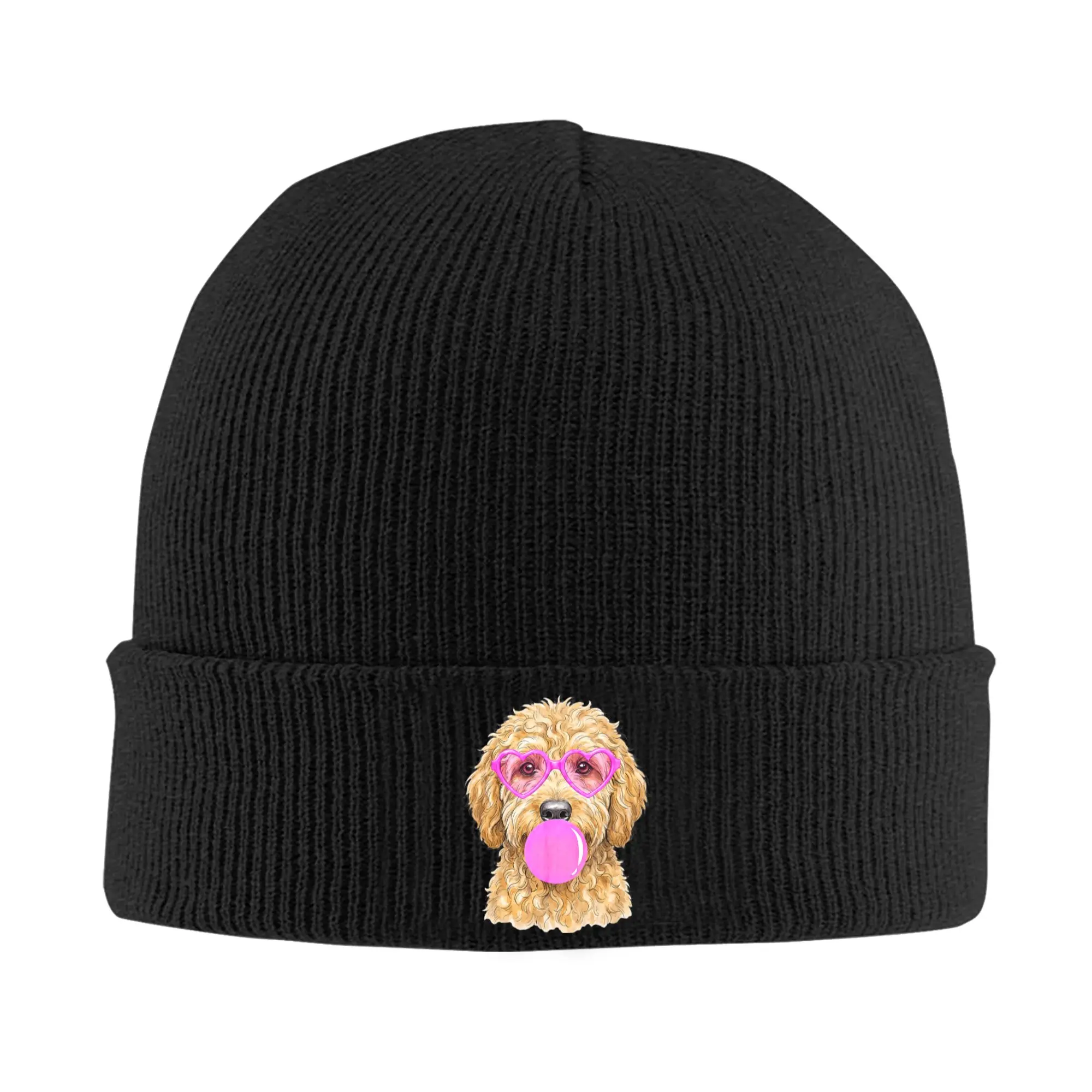 Goldendoodle Blowing Bubble Gum Dog Heart Pink Sunglasses Beanie Hats  Bonnet Hats Men Women Skullies Beanies Warm Soft Caps
