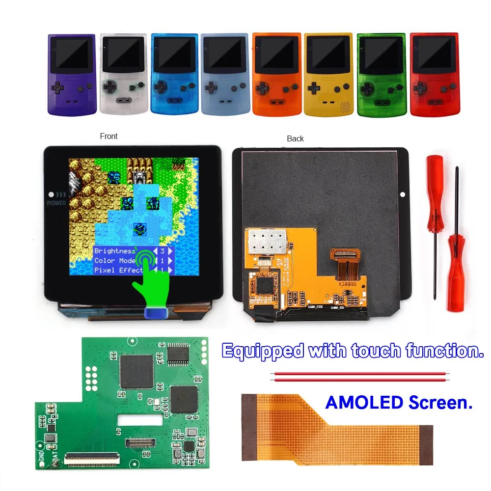 HISPEEDIDO GBC Laminated AMOLED OLED Touch Screen OSD Menu RETRO PIXEL Screen For GameBoy Color With Pre-cut Shell Housing