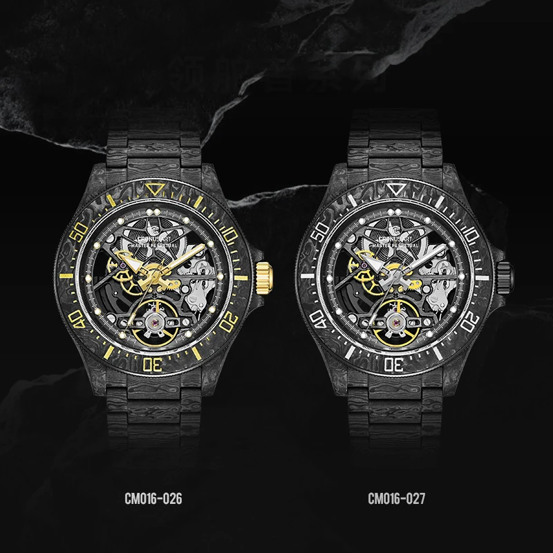 CRONUSART Мужские автоматические часы 42 мм Механические наручные часы Корпус и ремешок из углеродного волокна Светящийся сапфировый вращающийся безель из углеродного волокна