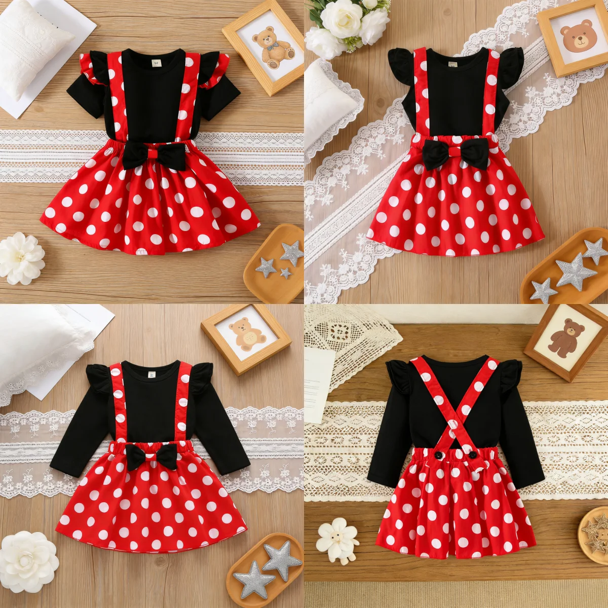 Robe pour filles Adorable nœud à pois à manches longues bébé fille robe douce princesse fête d'anniversaire bébé robe bébé fille vêtements