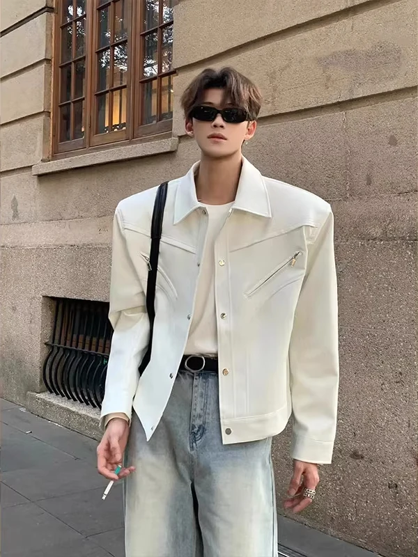 

Men's ort Pad oulder Biker Leather Jaet Spring Autumn Cleanfit High-End Feeling Cool ort Structure Jaet Casual Sle