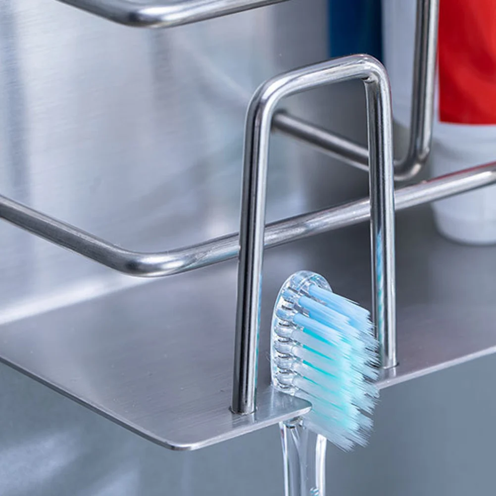 

Stainless Steel Wall Mounted Toothbrush Holder Storage Rack Self Adhesive Bathroom Organizer Creative Toothbrush Stand Quick Dry