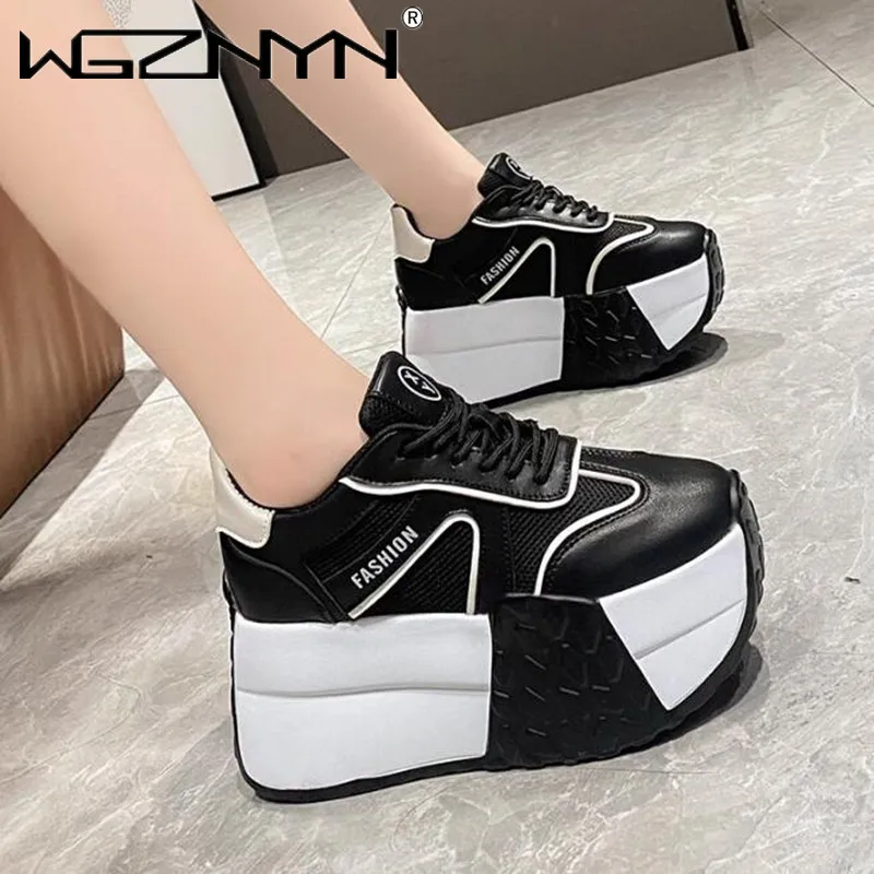 Moda 9CM gruba podeszwa buty sportowe damskie platformy trampki Casual tenis kobieta Vintage wulkanizowane designerskie buty na wysokim obcasie