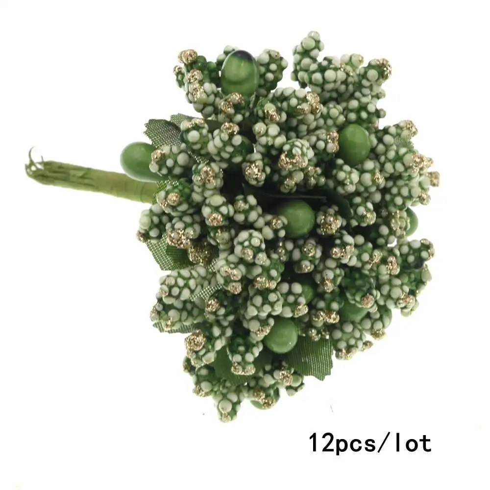 Mixed Green Artificial Flower Small Stamen Cherry Berries DIY Christmas Wreath Wedding Party Home Gift Box Decoration Accessorie