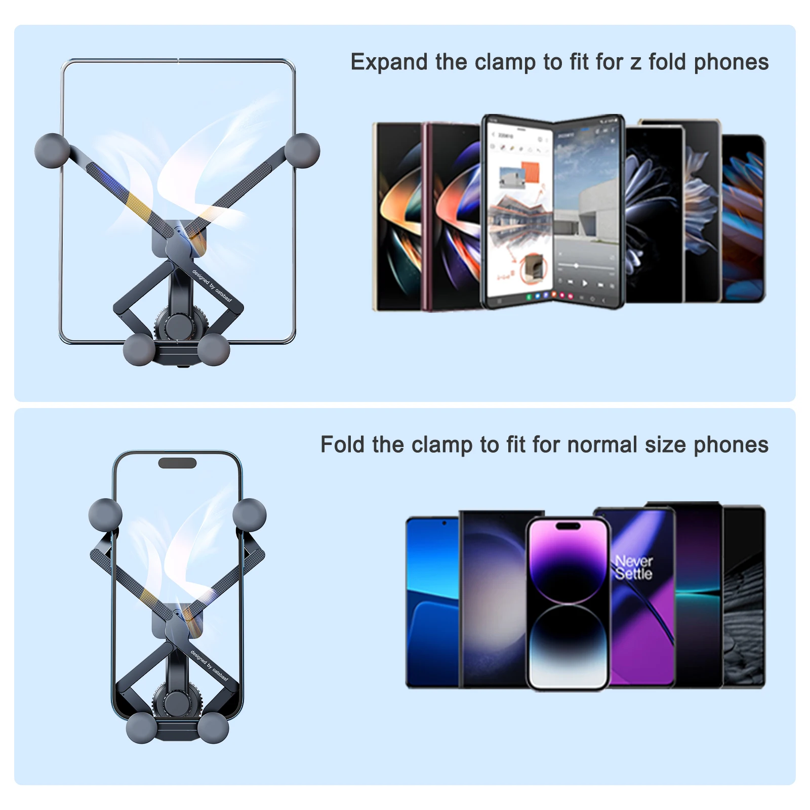 Hipacool Alloy Car Phone Holder for normal & Z Fold phone Gravity Linkage Phone Stand Flexible Universa Car Bracket Car Monut