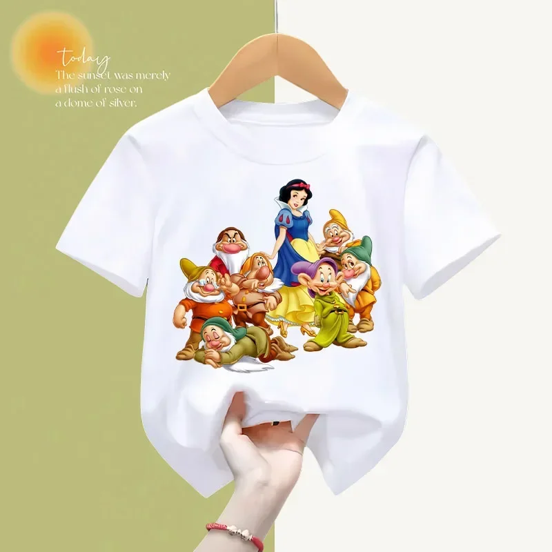 Kawaii White Snow Princess Children\'s Clothing Printed T-shirt Boys Girls top Cartoon casual crew neck short-sleeved shirt