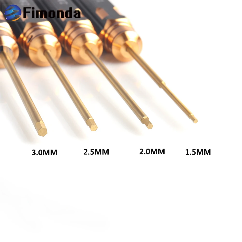 4pcs 1.5 2.0 2.5 3.0mm Hex Screw Driver Set Titanium Plating Hardened Screwdriver for 1/10 SCX10 TRX4 RC Car Aircraft Ship Tools
