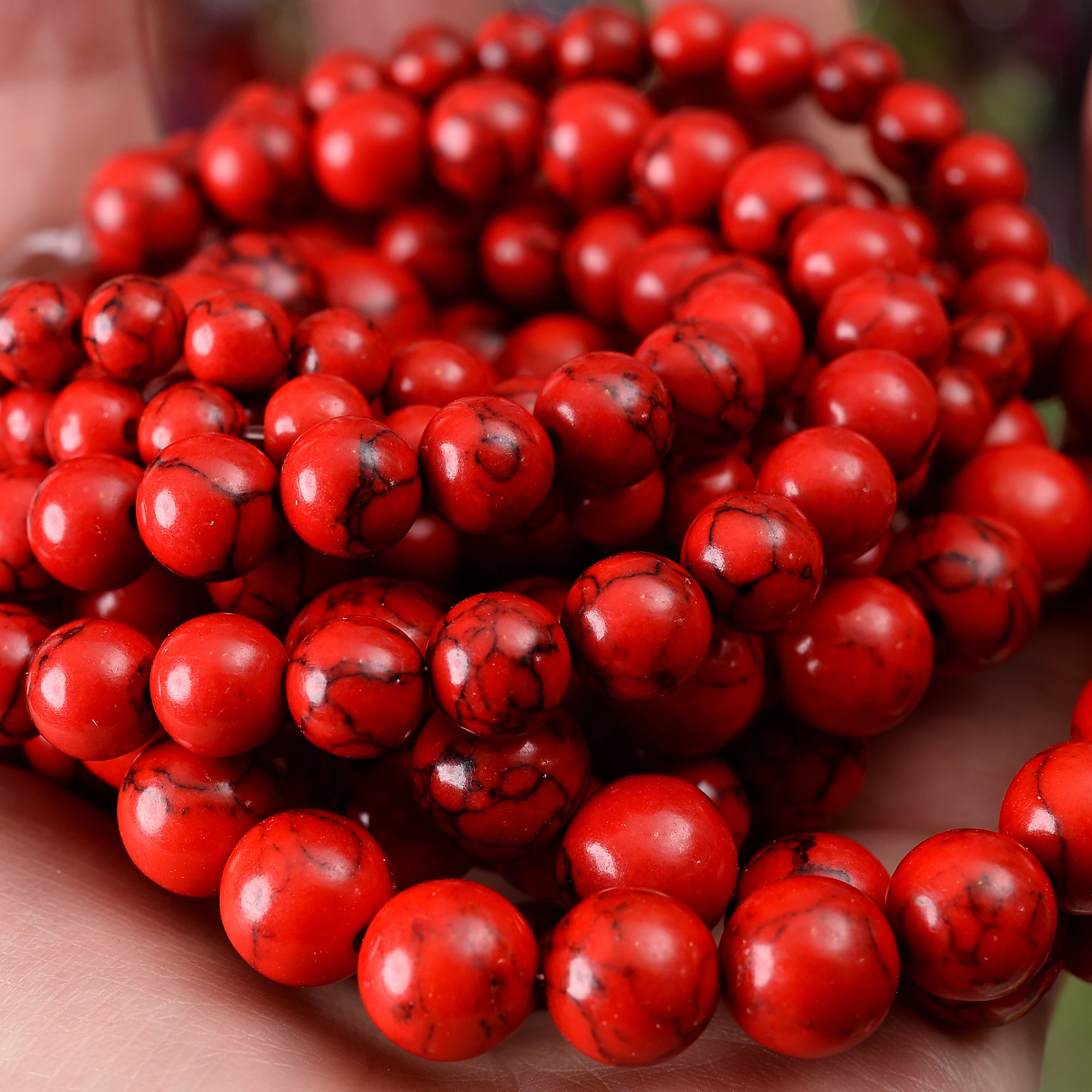 Red Turquoises Stone Beads Natural Round Loose Spacer Beads for Jewelry Making DIY Bracelet Necklace Accessories 4 6 8 10 12mm