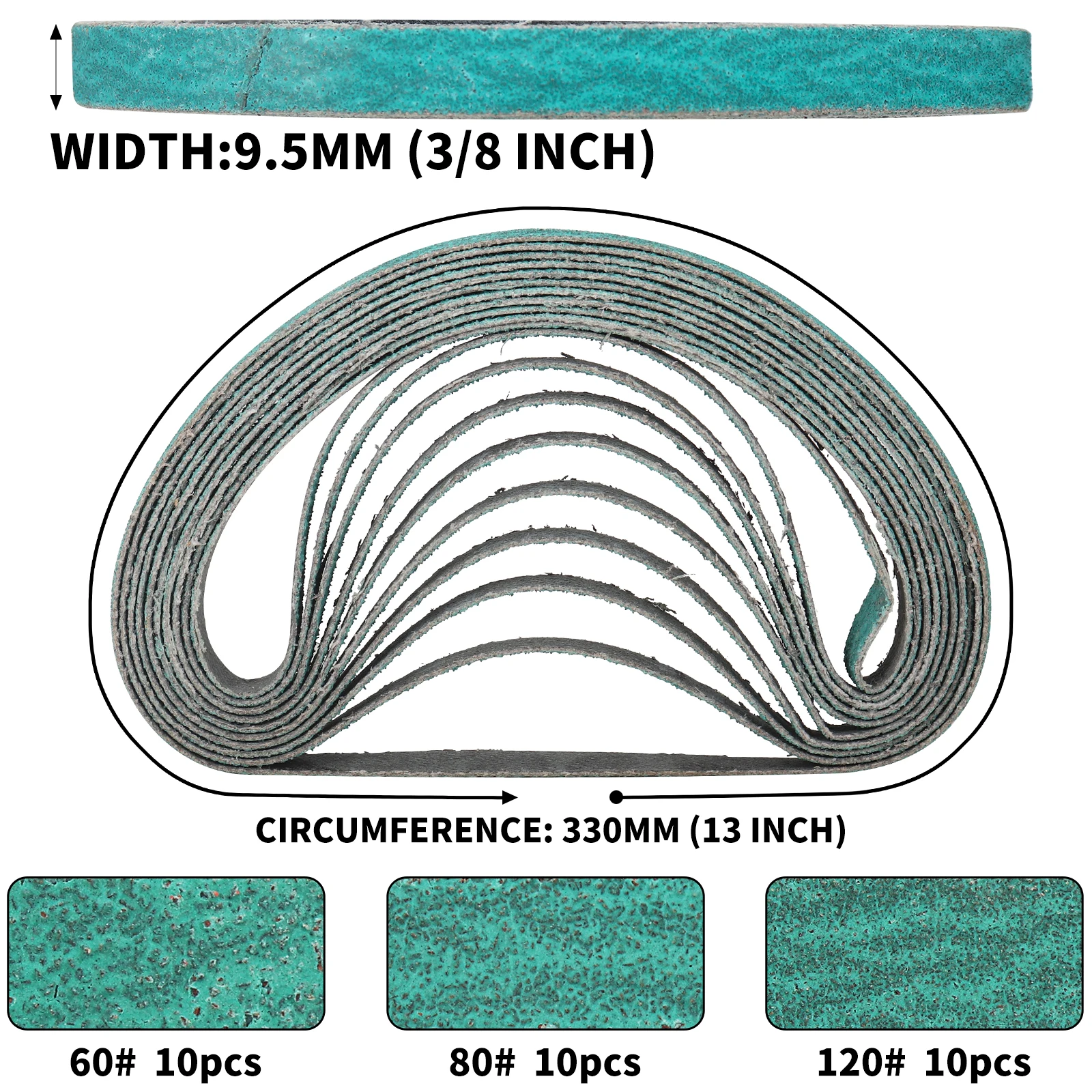 10 pz 10x330mm nastri abrasivi 3/8 \