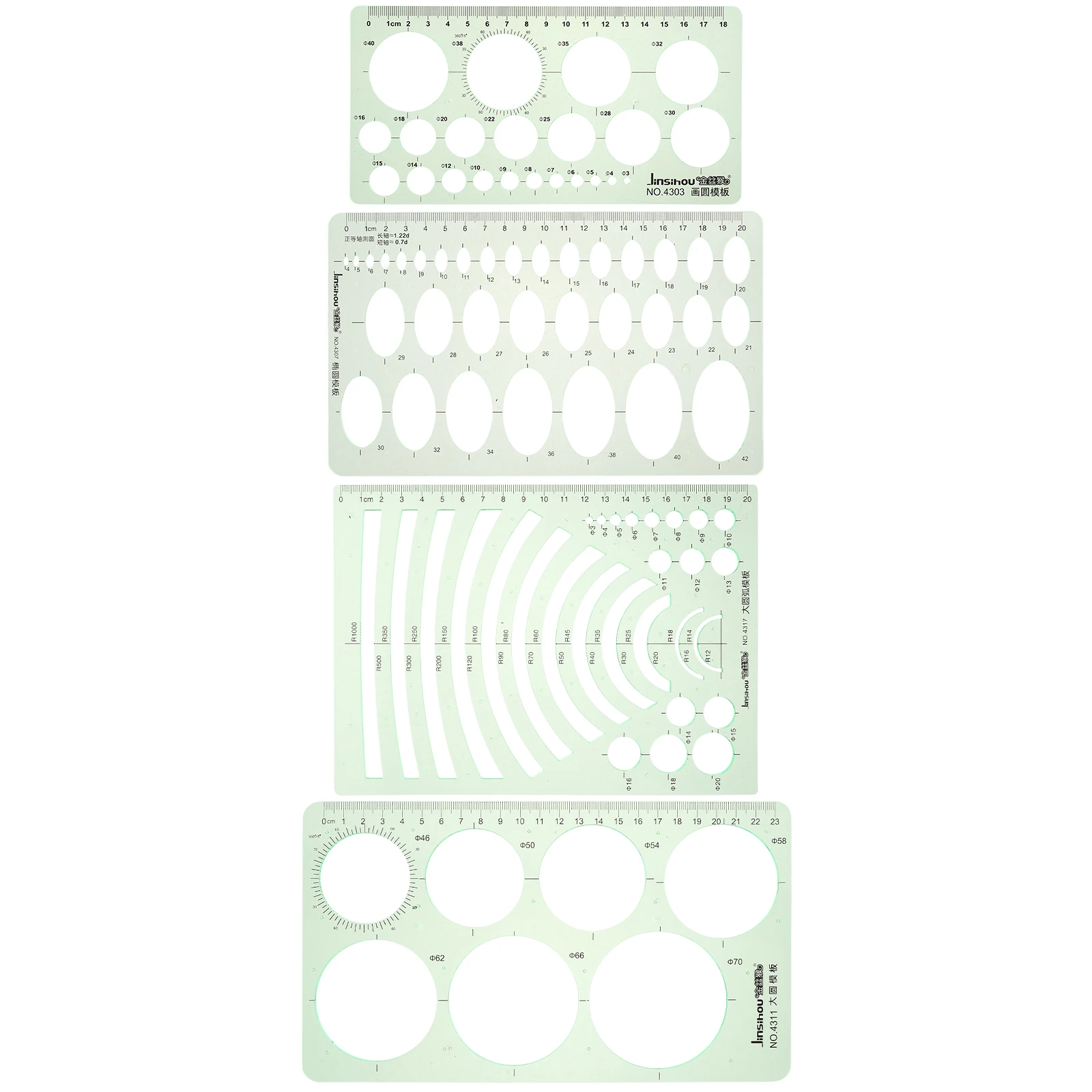 

4pcs Geometric Drawing Templates Rulers Plastic Measuring Stencils Set Architect Student Tools Round Designs