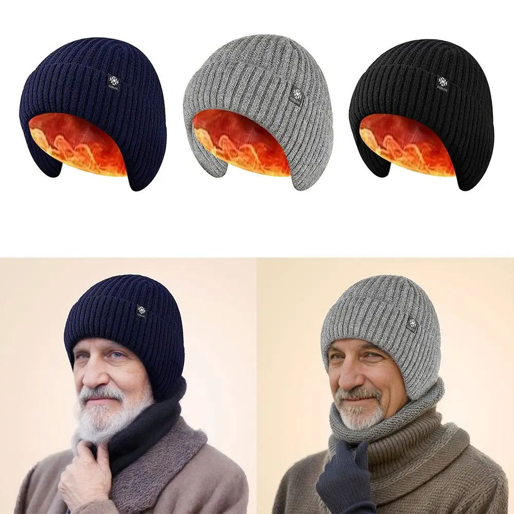 New Thickening Knitted Hats Plush Windproof Beanie Hats Ear Protectors Warm Earmuffs Cycling