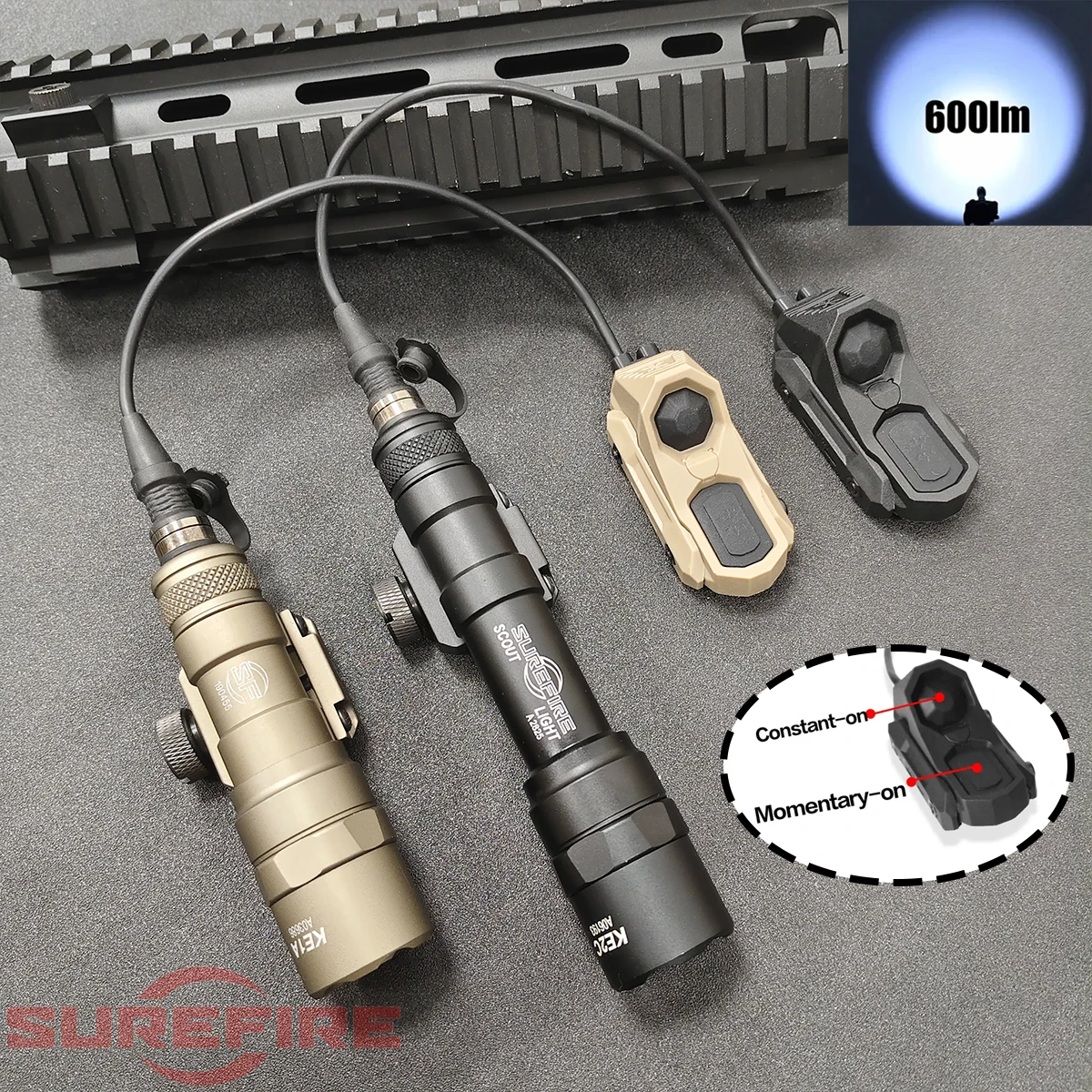 Image of Surefire M300 M600 Taschenlampe mit AXON Dual-Funktions-Ferndruckschalter, passend für 20 mm Picatinny-Schiene, MK KEYMOD Aluminium-Licht