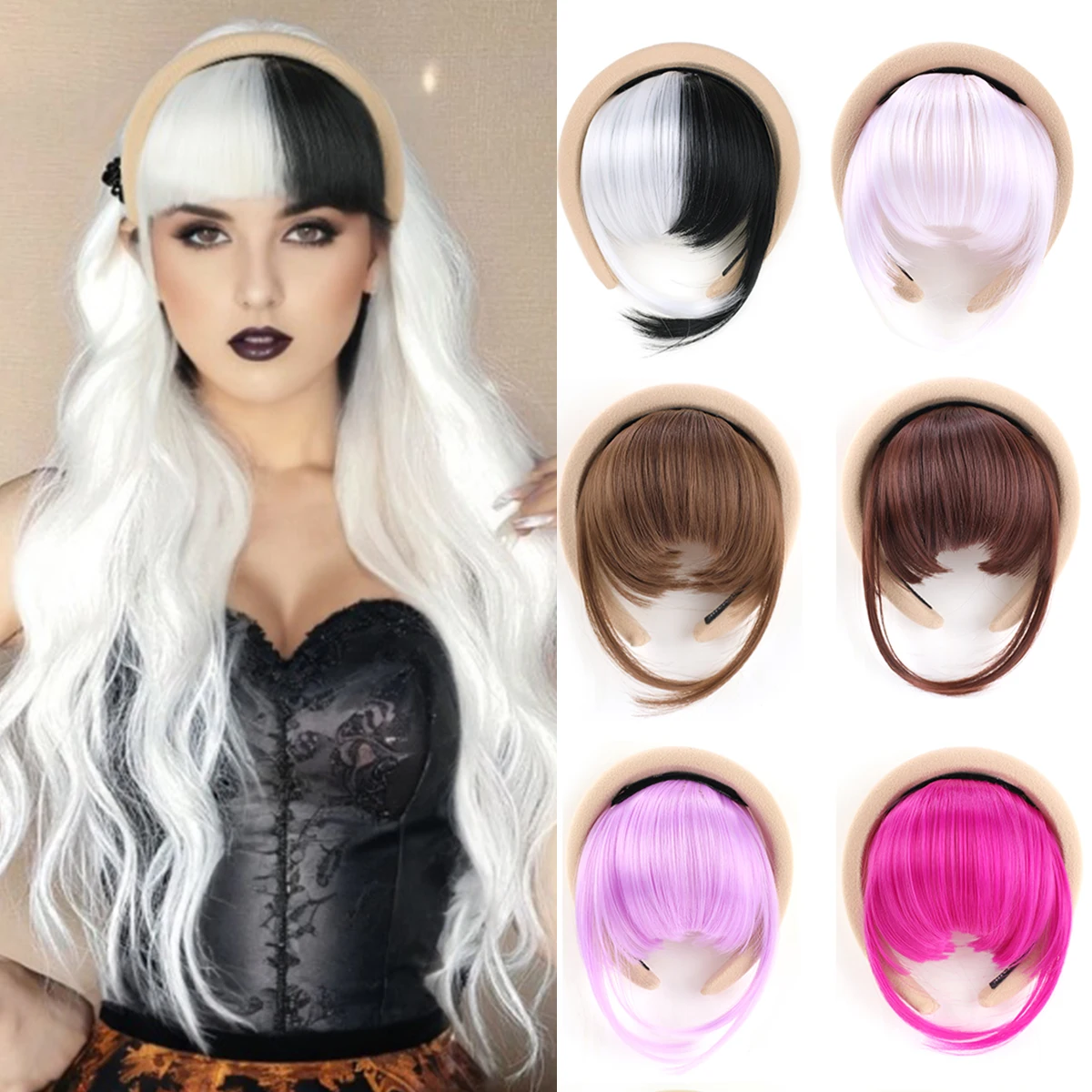 

Detachable Magic Paste Synthetic Hair Bands Bangs,Bangs And Hair Can Be Used For Any Occasion Suitable For Women