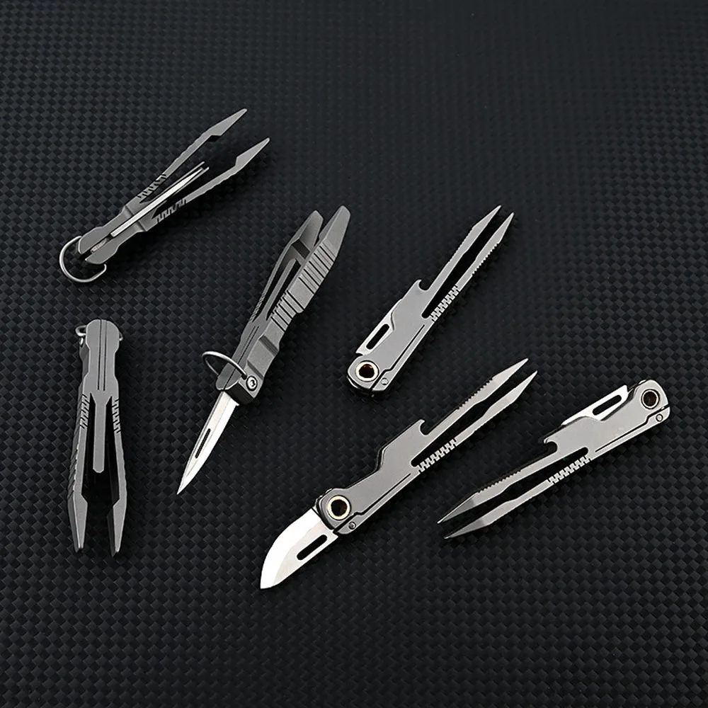 Titanium Folding Knife With Tweezers EDC Camping Survival Gadgets Portable outdoor Jackknife Mini Keychan Pocket Knife Cutter