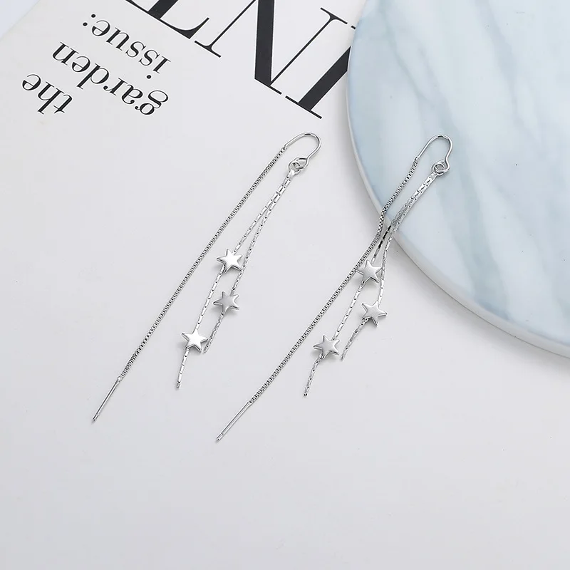 U-shaped Long Chain Star Earring For Women Girls Tassel Ear Line Wedding Elegant Korean Silver Color Jewelry