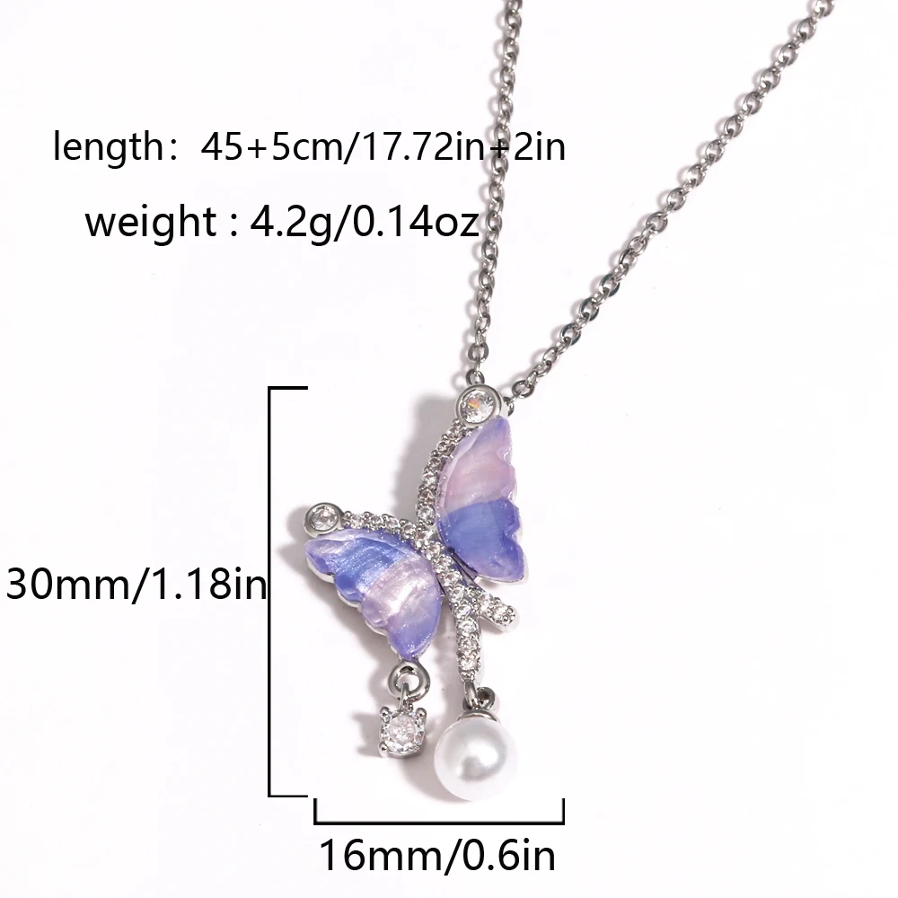 الفاخرة الزركون عقد بحلية متدلية على شكل فراشة قلادة الفولاذ المقاوم للصدأ الحيوان المختنق مجوهرات للنساء الفتيات حفلة هدية دروبشيبينغ CSV #6