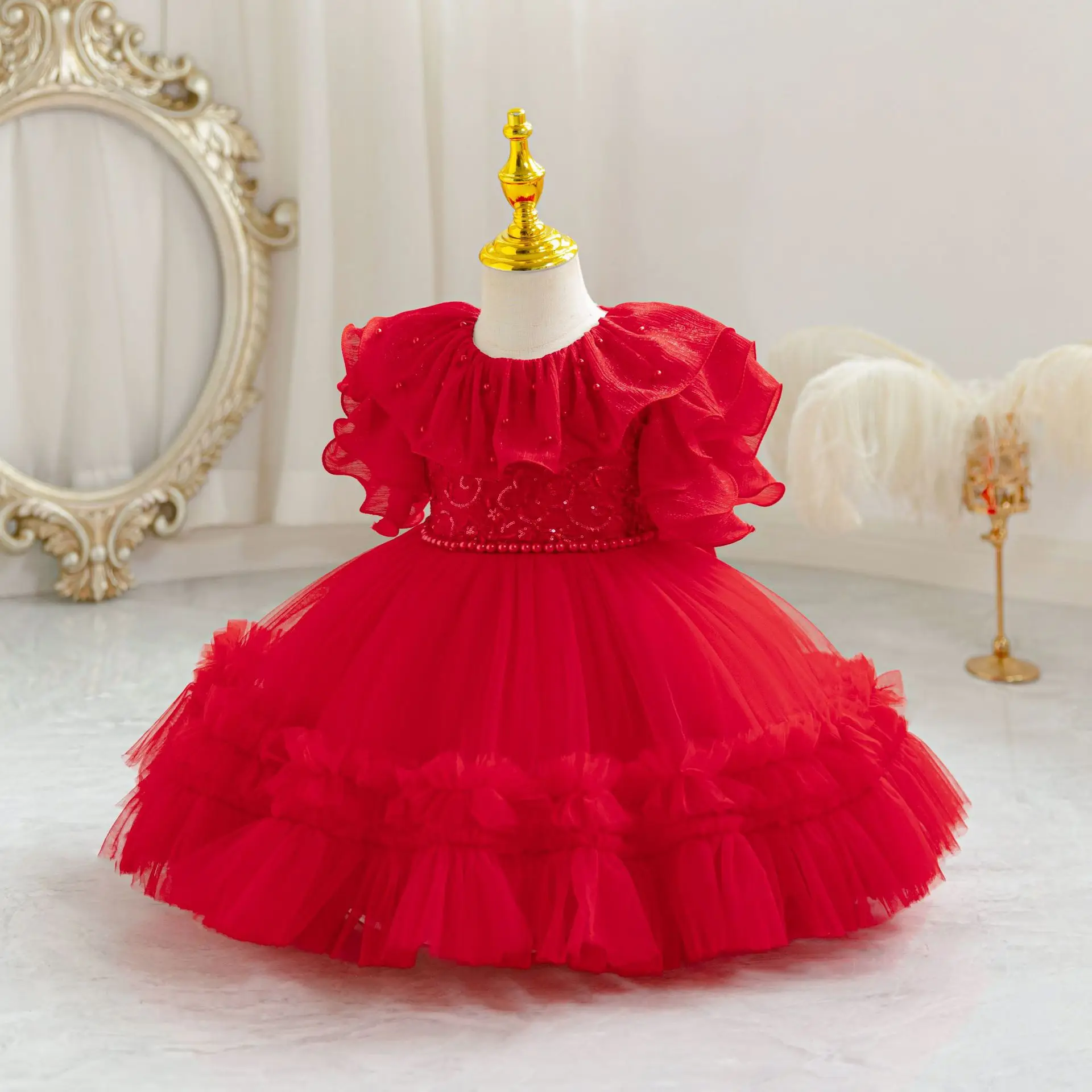 Baby White Dress for Girls Princess Ball Gown Beading Tutu Kid Girl Party Dresses 6M-4Years