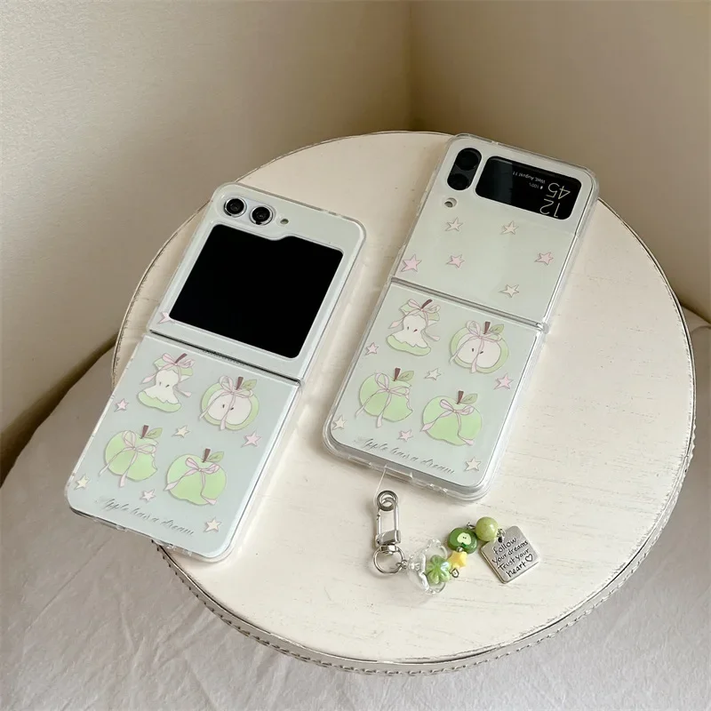 

Чехол для телефона Ins Style Ribbon Green Apple для Samsung Galaxy ZFlip6 Flip7 FE, чехол для ZFlip3 Zflip4 Zflip5, однотонный кронштейн