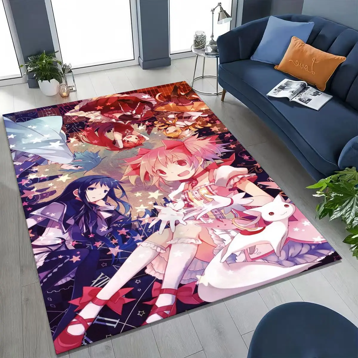 Cartoon Puella Magi Madoka Magica Girl Anime Rug for Bedroom Living Room Sofa Home Doormat Decor,Large Kids Non-slip Floor Mat
