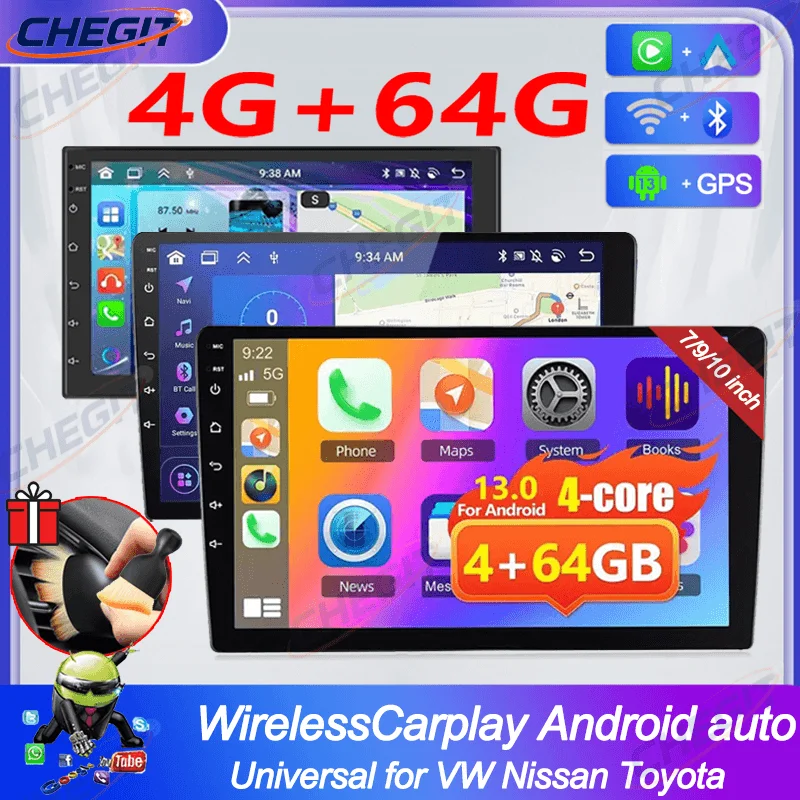 7/9/10inch 2 Din Car Audio Android 13 Car Radio Android auto Carplay 64G Automotive Multimedia Player BT Car intelligent Systems