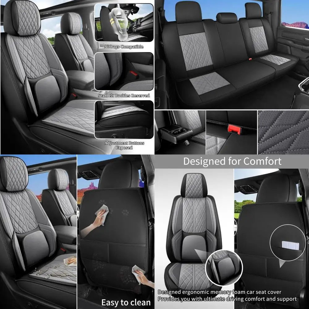 

Car Seat Cover Custom Fit for Dodge Ram 1500 2500 3500 2002-2026 Faux Leather Seat Cover Set Compatible with Crew Quad Regular C