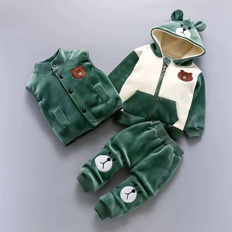 Boys Girls Padded Sets New Autumn Winter Children\'s Suits Kids Hooded Jackets+Pants 3Pcs Outfits Baby Spring Cartoon Clothing