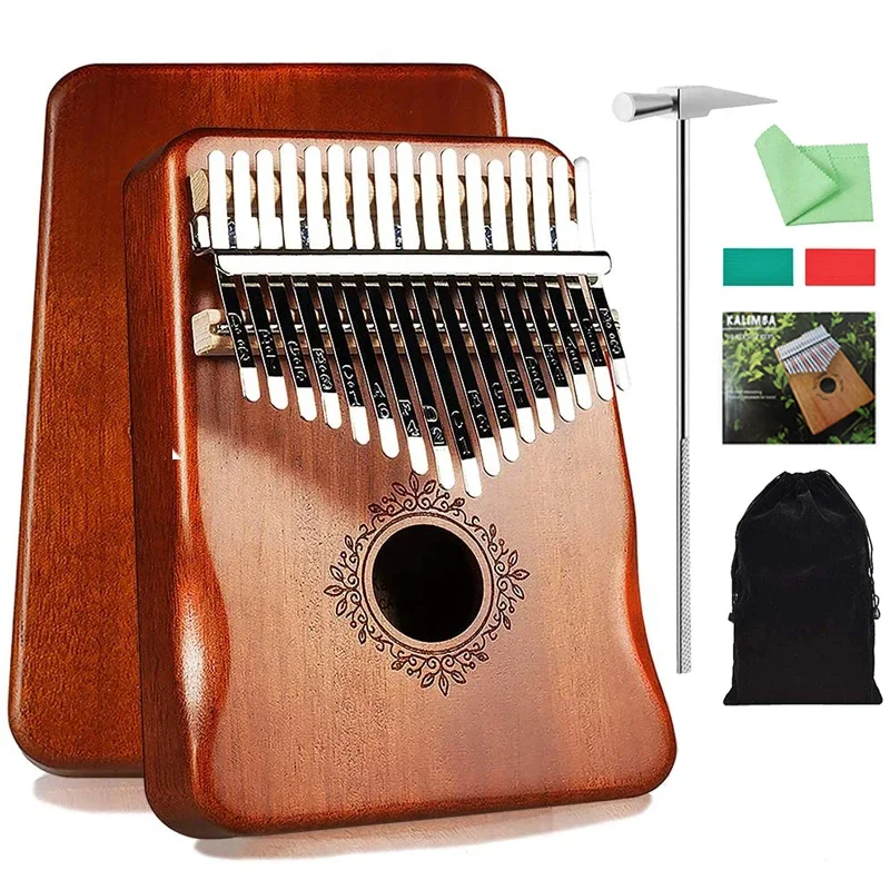 Solid Wood Kalimba 17 Keys Thumb Piano C Tone Scale With Tuning Hammer Percussion Instrument For Beginners