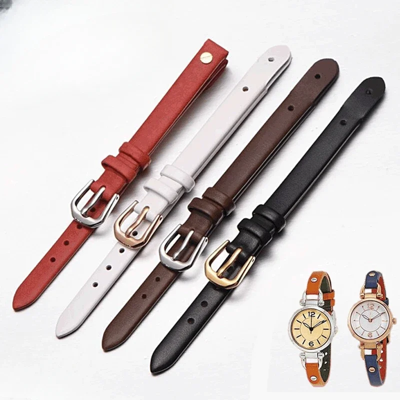 

For Fosionl Genuine Leather with Tool Women's Cowhide Watch Strap U-Shaped Interface Es4119 Es4000 Black Brown 8mm Watchbands