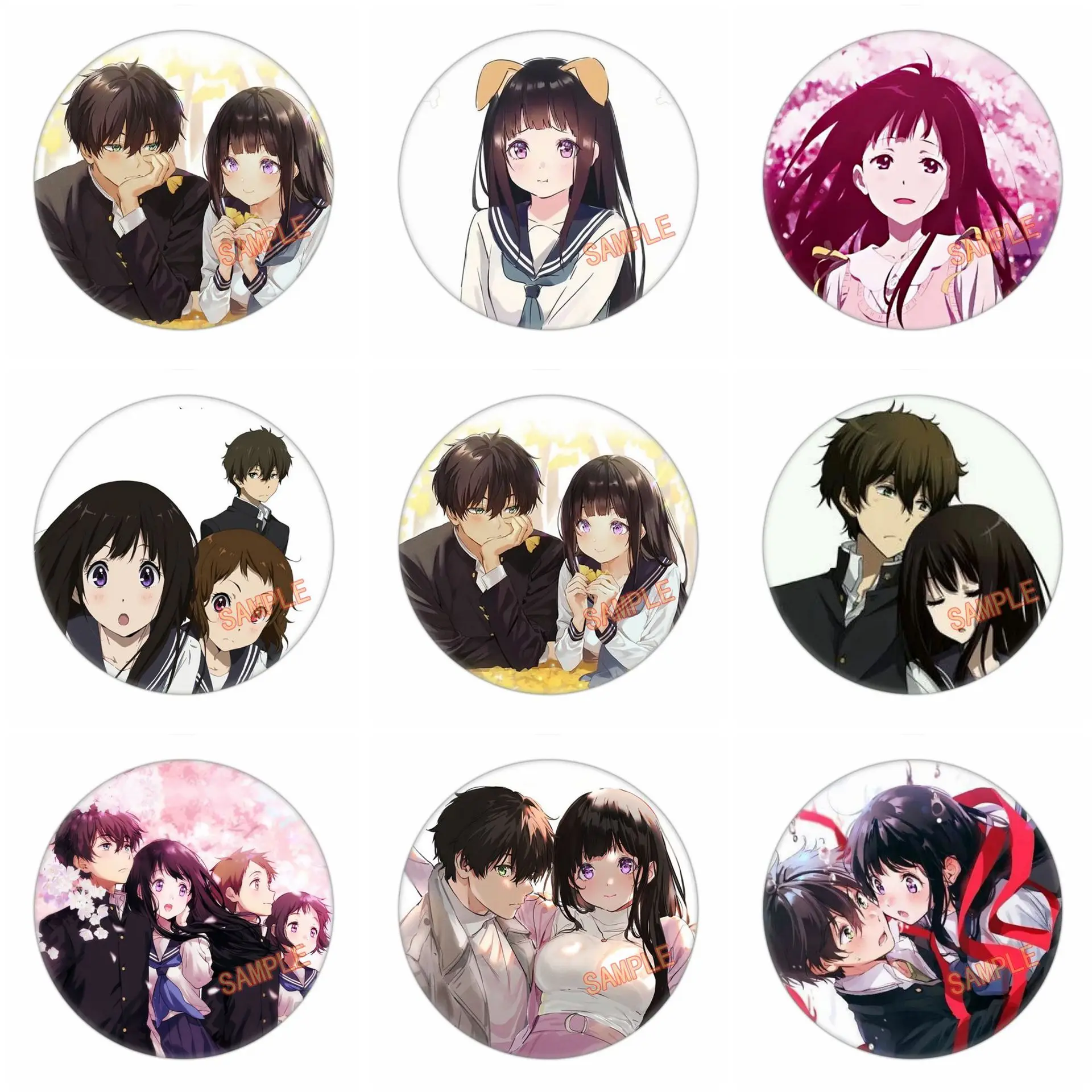 

Oreki Houtarou Chitanda Eru Anime 2D Peripheral Badge Brooch Q-version Kawaii Character HD Pattern Metal Material Accessories