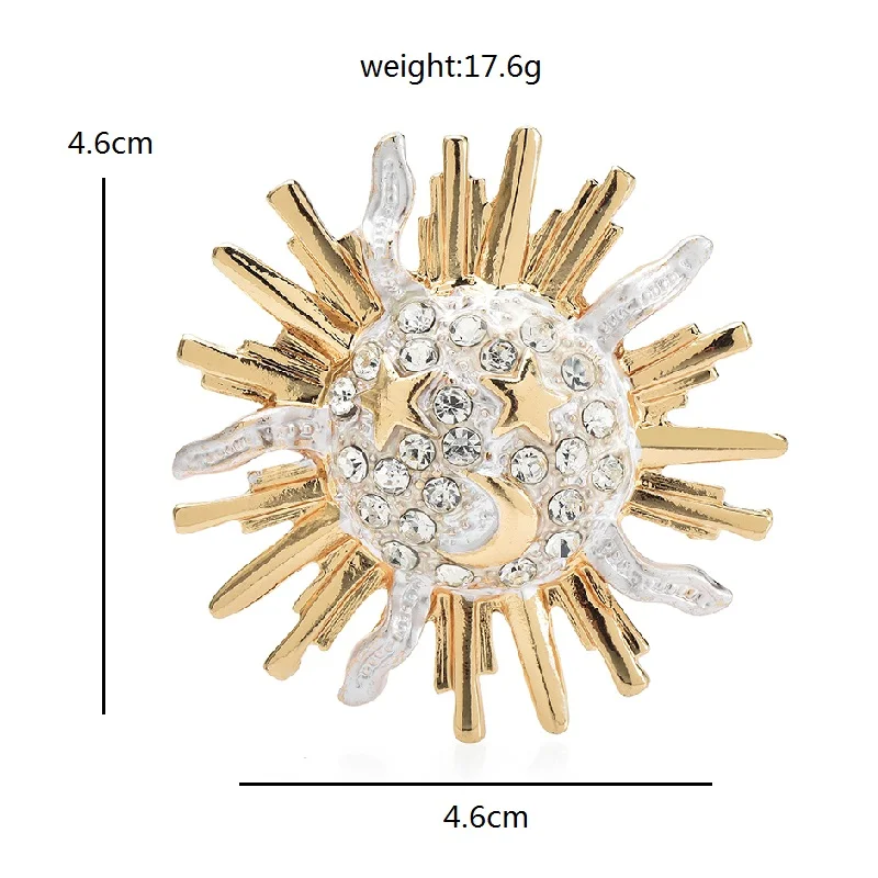Wuli&baby Shining Lovely Sun Brooches For Women Unisex Rhinestone Star-eyes Moon-mouth Smiling Sun Party Office Brooch Pins Gift