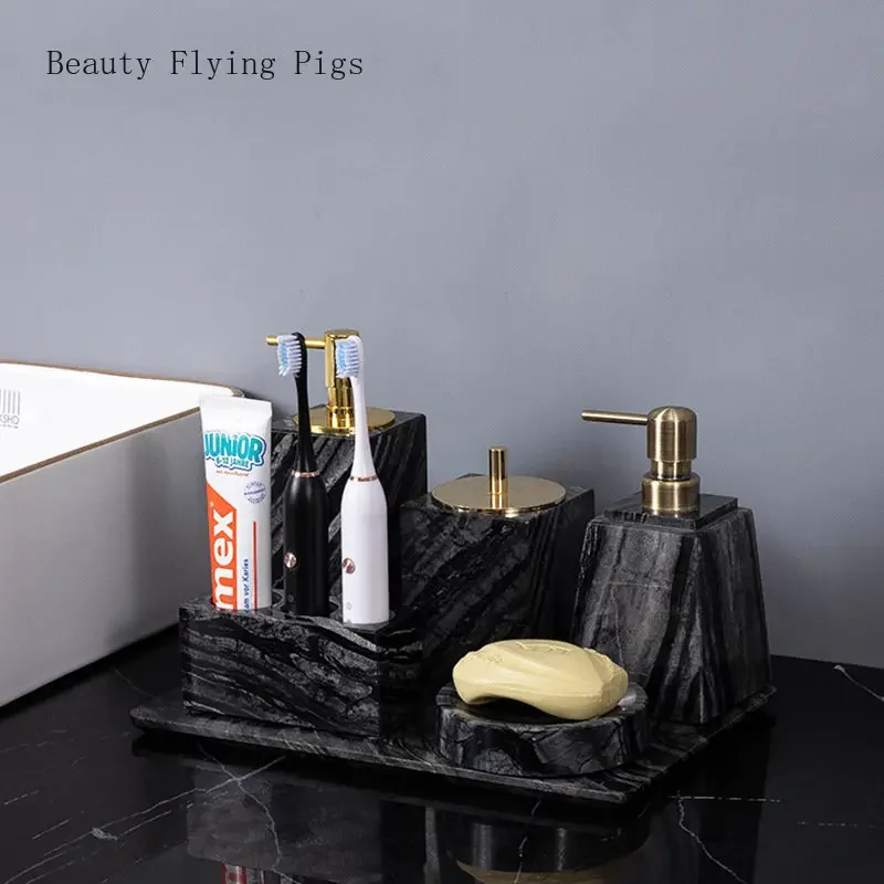 Bathroom Accessories Set Marble Soap Dispenser Toothbrush  Cup Dishes Tray  Wedding Gifts Tissue box Mouthwash cup