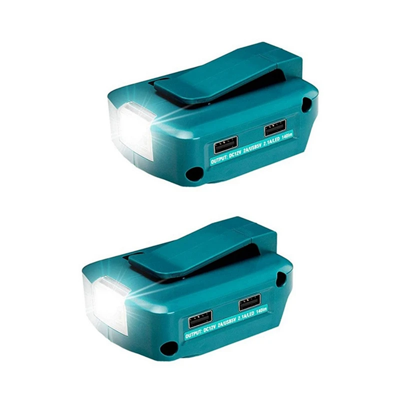 Adaptador de Bateria de Íons de Lítio Makita ADP068, Fonte de Energia, Carregador de Baterias com Portas USB Duplas, Luz LED, 14.4V, 18V, 2 Pcs