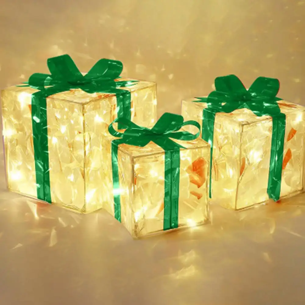 

Led Christmas Gift Box Decoration Construction Light Gift Box Led Christmas Gift Box Set with Bow Snowflake Pattern for Xmas
