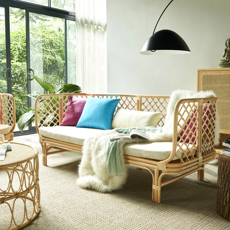 

Rattan full rattan chair sofa creative leisure rattan sofa balcony living room simple homestay home three-person sofa