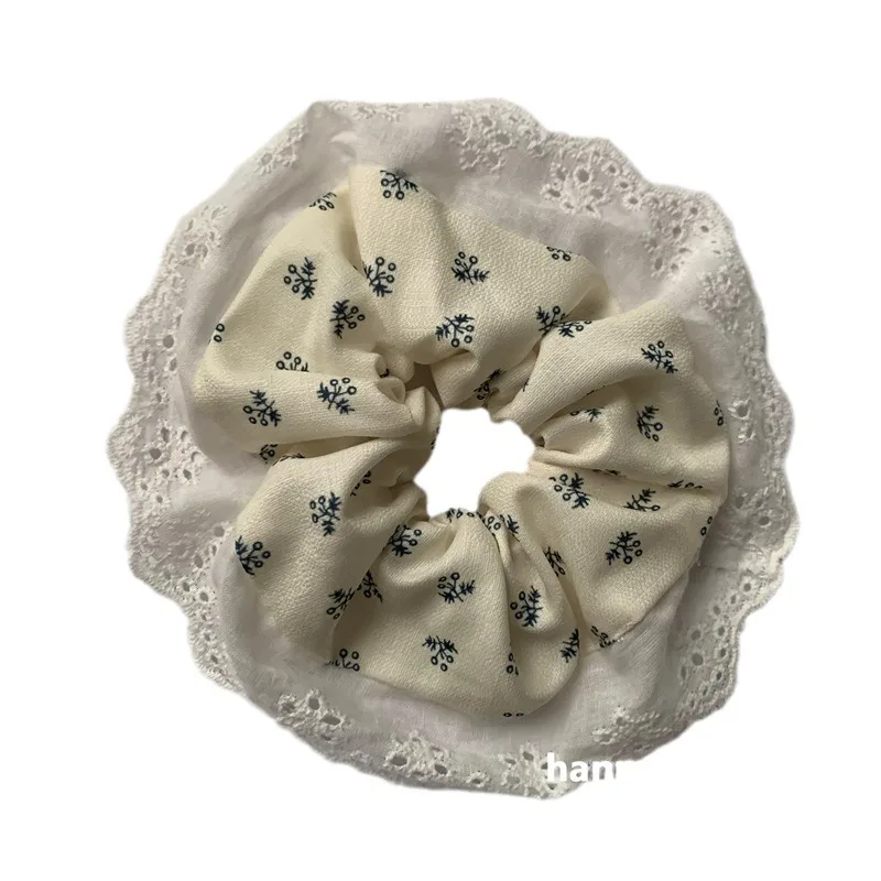 Fresh Fabric Large Scrunchies Hair Accessories Ponytail Hair Accessories Sweet Cream Floral Lace For Women