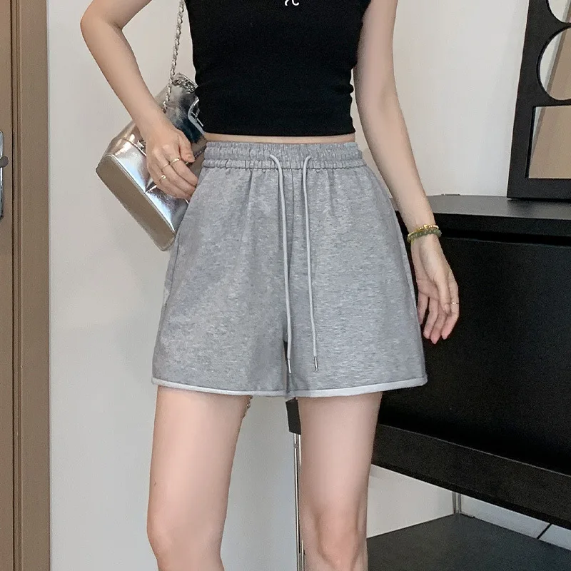 Летние женские повседневные шорты, однотонные женские шорты с широкими штанинами, женские спортивные шорты для бега и фитнеса с эластичной талией