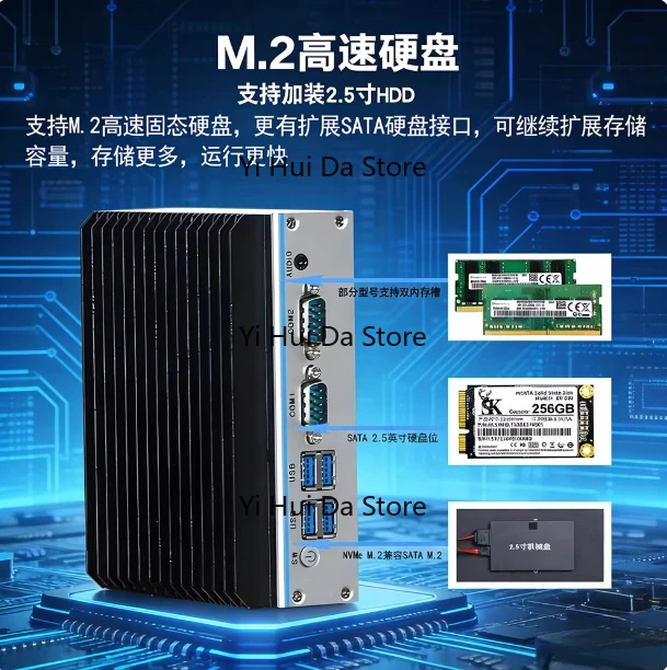 Mini Industrial PC Quad-Core N100/J1900/J6412 12th Gen I3/i5/i7 Dual LAN/Serial RS485 Fanless Fully Enclosed Embedded Host