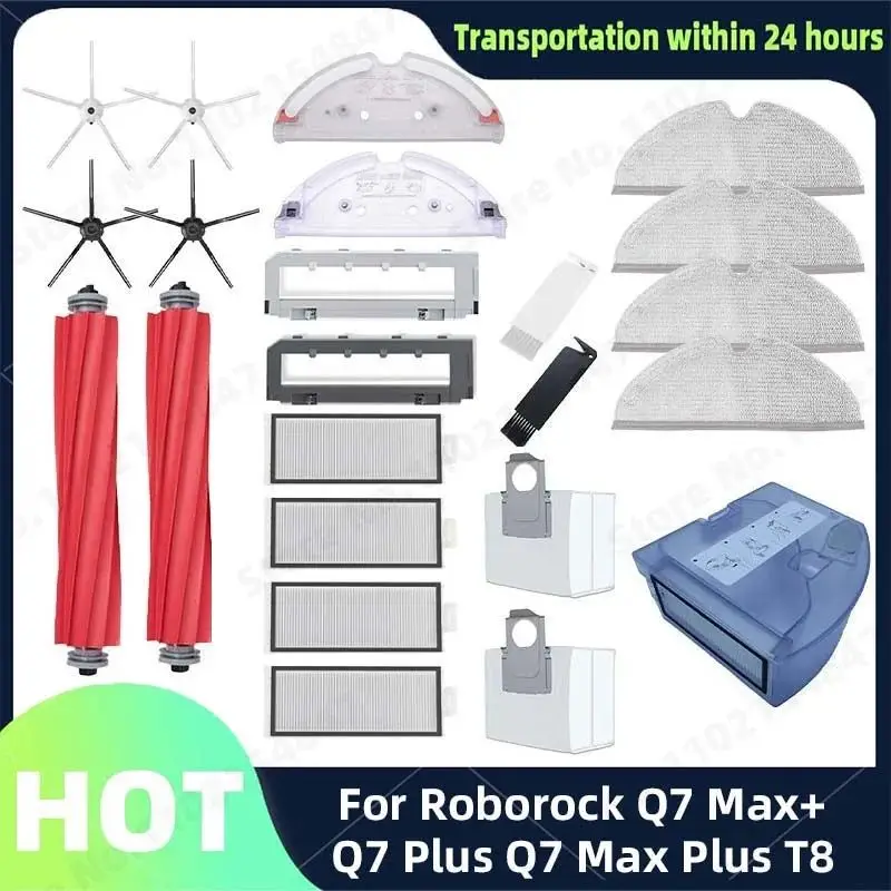 

For Roborock Q7 Max+Q7Plus Q7 Max Plus T8 Main Side Brush Hepa Filter Mop Bracket Water Tank Dust Box Vacuum Cleaner Accessories