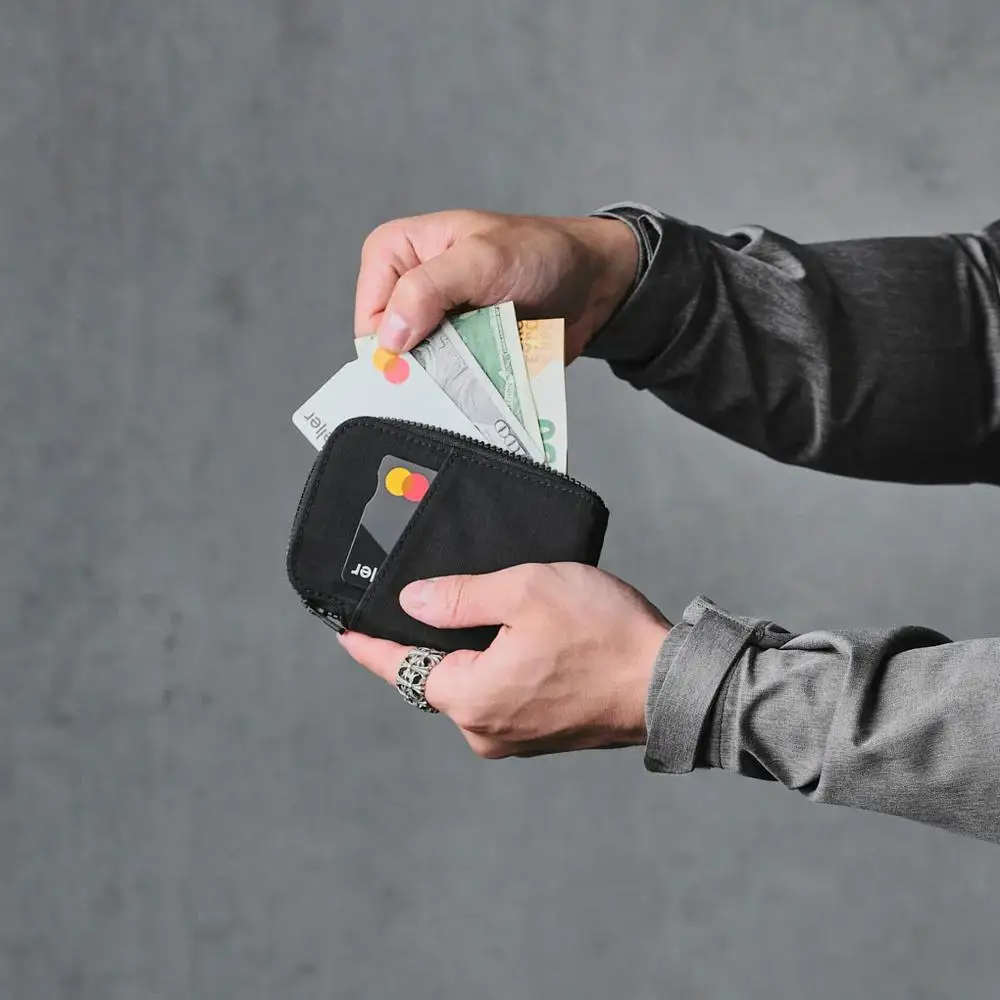 AlpaKA Australia Zip Card Pouch 20D محفظة صغيرة من المواد الاصطناعية بلون نقي للشباب مع سحاب للإغلاق