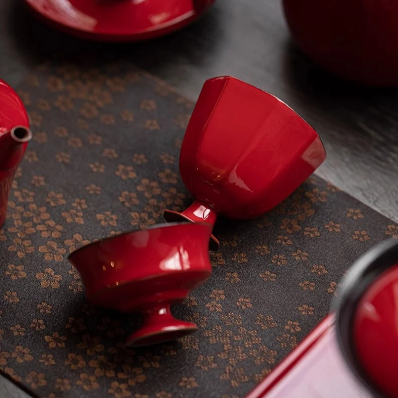 

Premium Wabi Sabi Tea Cup Red Ceramic Handmade High Foot Cup Simple Kungfu Tea Set Single Cup