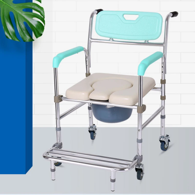 Aluminum Alloy Toilet Chair for The Elderly Bathroom Wheelchair Bath Chair with Wheels  Shower Chair Height Adjustable