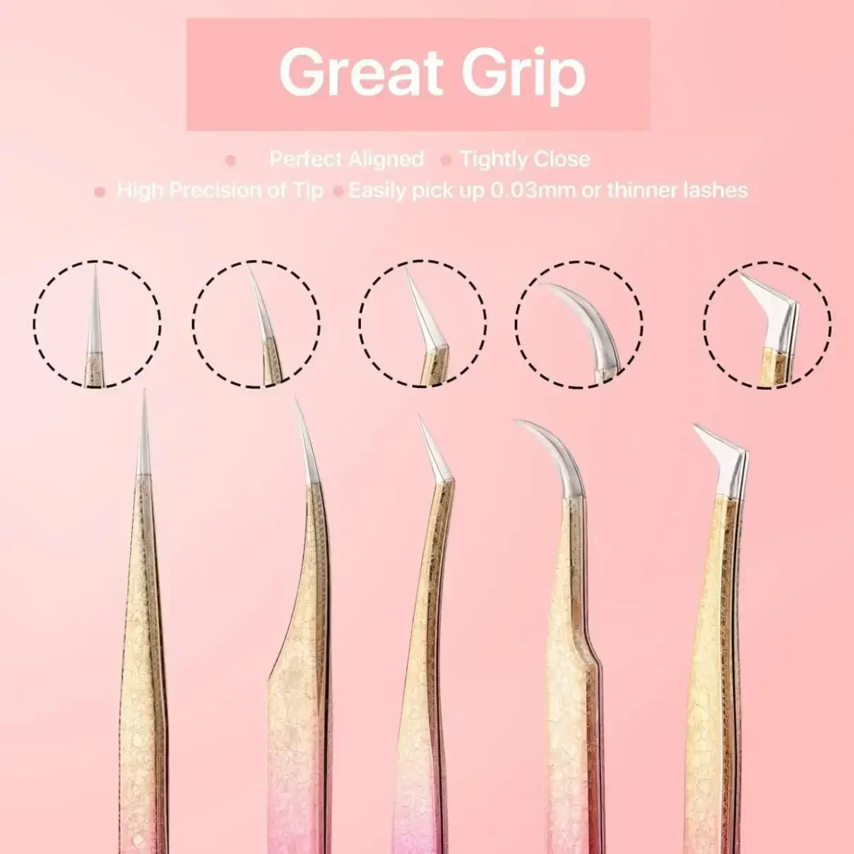 Color Gradient Stainless Steel Eyelashes Extensions Tweezers Eyelash Tweezers Precision Anti-Static Tweezers Lash Extension Tool