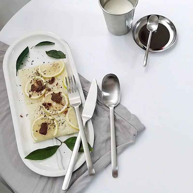 

3/4Pcs Dinnerware Set Matte Silver Stainless Steel Cutlery Set Flatware Coffee Spoon Kitchen Knife Fork Spoon Tableware Set