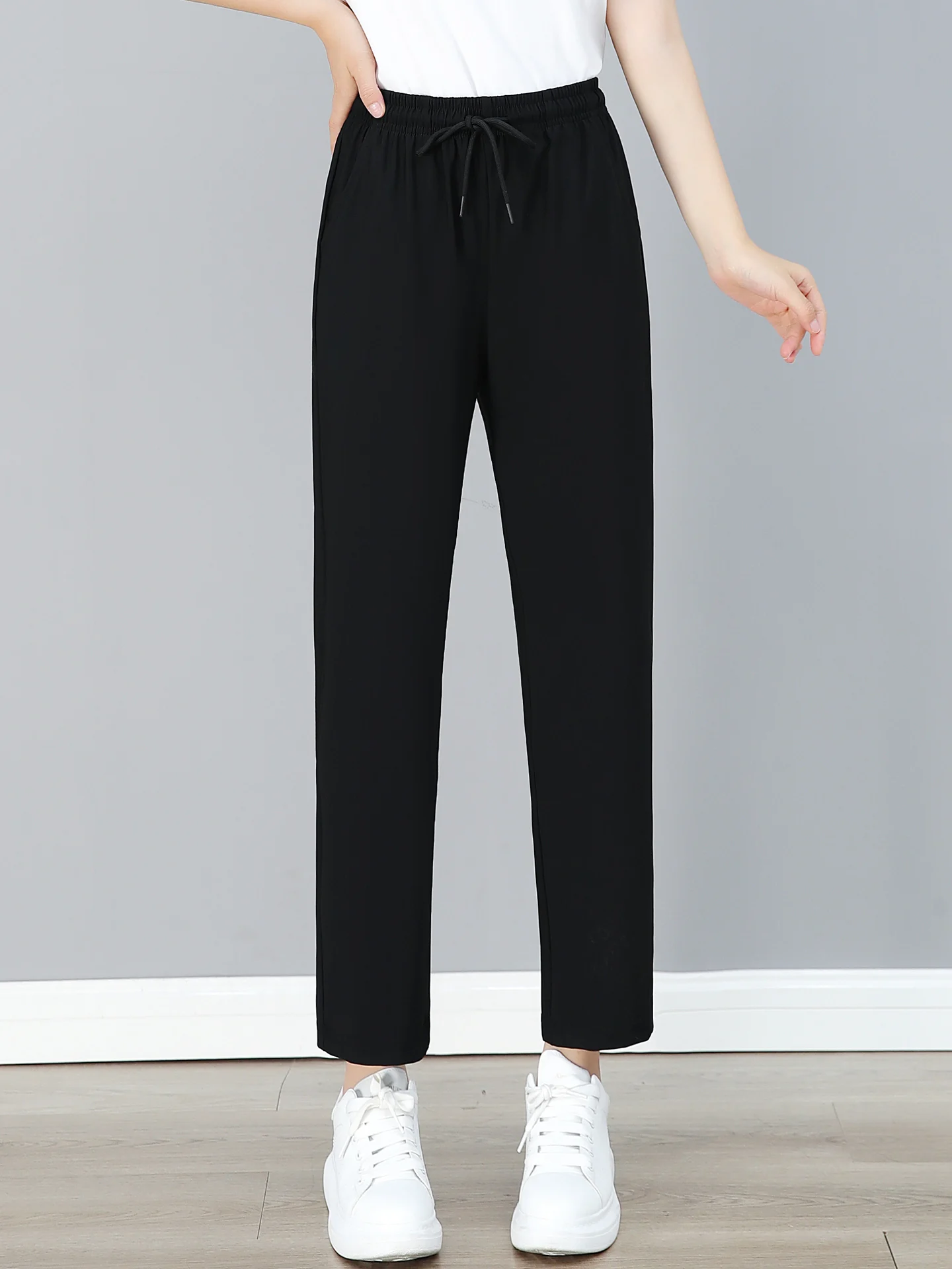 Eisseidenhose für Damen, Sommer, dünn, weites Bein, lockere Passform, Qui Dry, Sport, Neun-Punkt-Hose, drapiert, gerader Schnitt, Übergröße, lässige S...