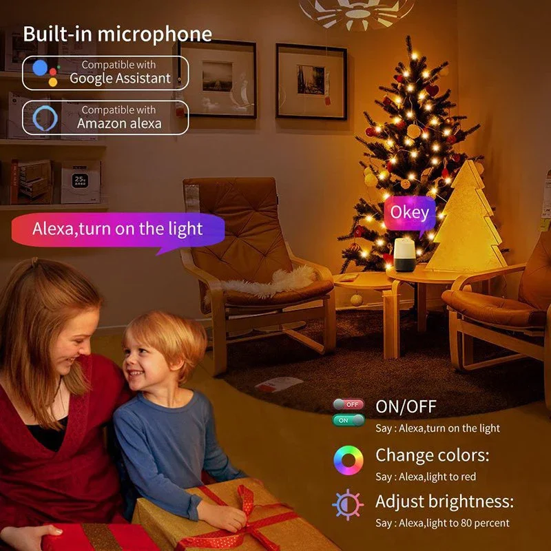 TuYa WiFi Smart String Lights Outdoor IP65 Waterproof Fairy Lights RGB Music Sync Garland Lights With Alexa Google Home