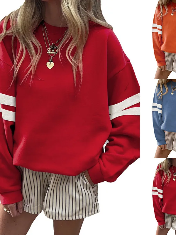 

Женская толстовка с длинными рукавами и цветными вставками, повседневная, из полиэстера, с круглым вырезом, стандартной длины, утепленная, осенняя мода