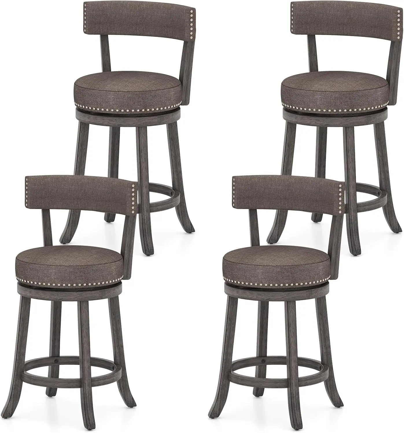 

Bar Stools Set of 4, Upholstered Farmhouse Bar stools with Cushioned Seat & Backrest, Solid Wood Legs, Footrest, 26” Co